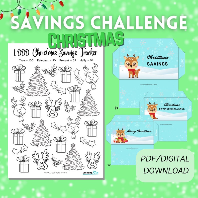 Christmas Savings Challenge / Christmas Envelopes / Savings Envelopes / Christmas Savings ...