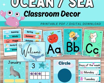 Ocean Klassenzimmer Dekor Bundle - Alphabet, Zahlen, Formen, Tage (Digitaler Download)
