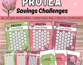 Protea Spar-Challenges set / Digital Download A6, A4, Cash Umschläge