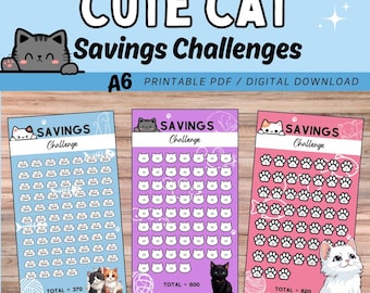 Cute Cat Savings Challenges / A6 Money Savings Trackers