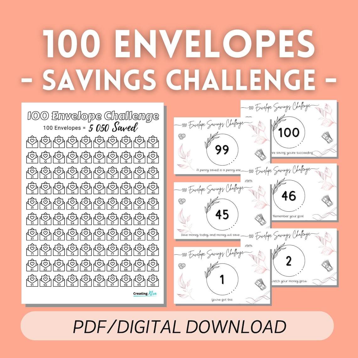 100 Envelope Savings Challenge / Digital Download / Savings Printable ...