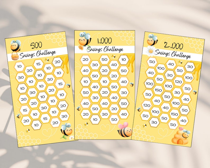 Bee Savings Challenges A6 / Money Savings Tracker / Save 500, 1000 and 2000 image 1