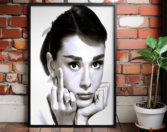 Audrey Hepburn's Middle Finger Audrey Hepburn Canvas Painting, Audrey Hepburn Poster, Banksy Wall Art, Street Art, Modern Wall Art