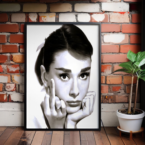 Audrey Hepburn's Middle Finger Audrey Hepburn Canvas Painting, Audrey Hepburn Poster, Banksy Wall Art, Street Art, Modern Wall Art