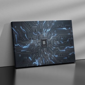 Decoração de parede de ciência da computação, arte de parede eletrônica, tela extragrande, impressão de parede de chip, arte de parede de hardware e tecnologia, presente para programadores