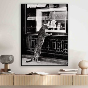 Panther in the Jewelry Shop Print, Cheetah Poster, Black and White, Vintage Photography, Fashion Print, 1950s, Wall Art
