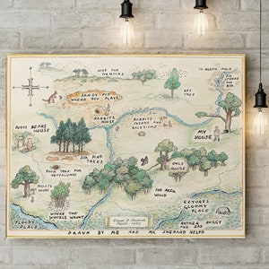 Winnie the Pooh Canvas Hanging Map 100 Acre Wood Map Decorazione da parete per cameretta dei bambini