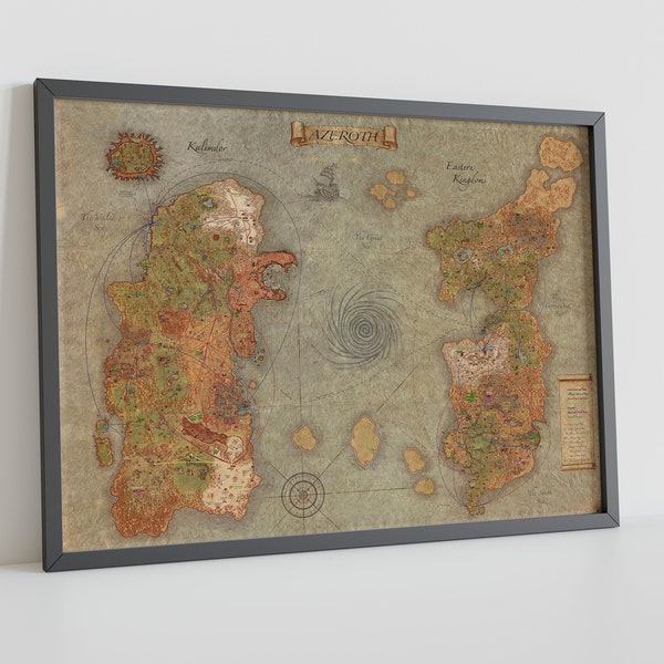 Explorez Azeroth : Carte sur toile de World of Warcraft – Élevez votre espace de vie avec des œuvres d'art murales suspendues et une décoration moderne – Impression extra large