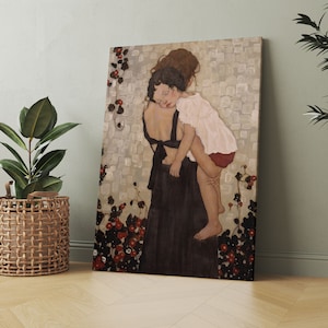 グスタフ・クリムト 母と子 キャンバス - エレガントな壁アート - 額入り絵画 - すぐに掛けられます