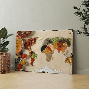 Spice wereldkaart canvas muurkunst ontwerp, poster print decor voor thuis- en kantoordecoratie, CANVAS KLAAR om op te hangen Gratis verzending