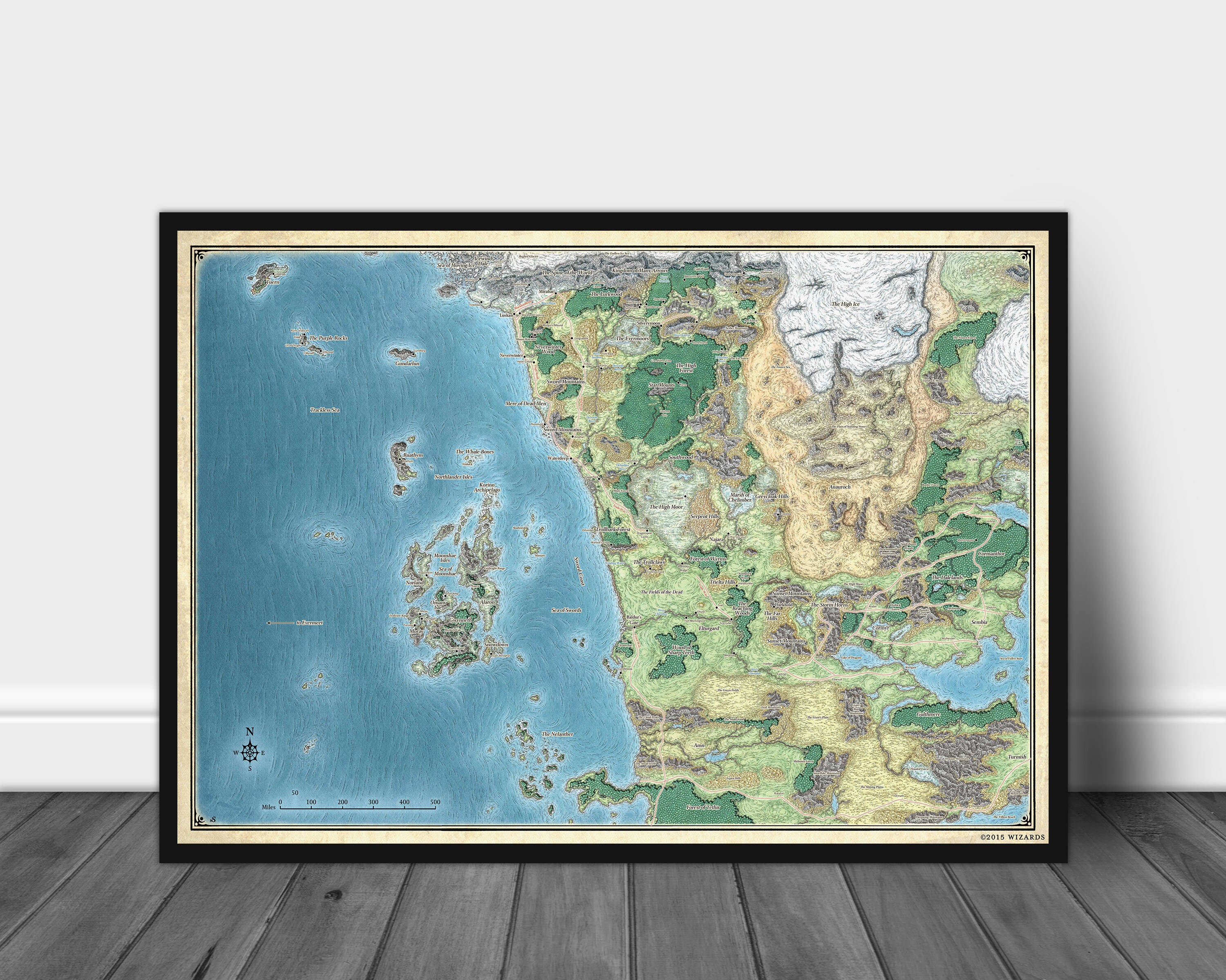 Explore the Forgotten Realms Fearun Map Art Canvas Ready to Hang Poster 