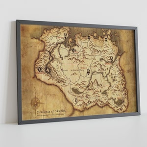 Fantasy Karte Print - The Elder Schriftrollen Karte - Einzigartige Wandkunst für Fantasy-Enthusiasten, Leinwand fertig zum Aufhängen, gerahmte Leinwand, Wandbehang