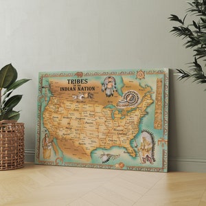 Carte des tribus des nations indiennes, art mural sur toile, carte des tribus amérindiennes, impression et décoration de bureau, livraison gratuite
