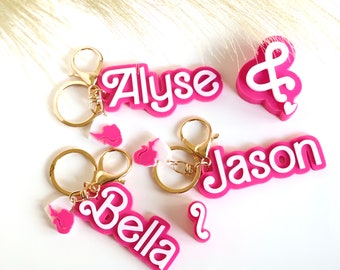 30% OFF - Bulk Order - PERSONALIZED KEYCHAIN fashion pink doll inspired - Bag Charm - Keychain Party Favor - Back to School - Backpack Name