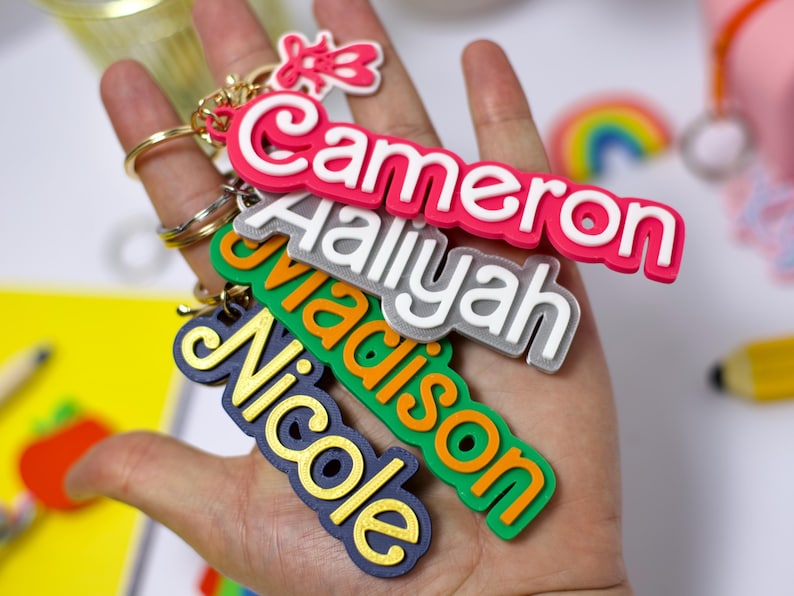 CUSTOM Personalized KEYCHAIN - Personalized name Bag Charm - Party Favor - Back to School - Backpack Name Tag - Bulk