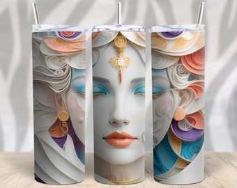 Paper Quill Face Eyes Closed 20 oz Skinny Tumbler Sublimation Design Instant Download