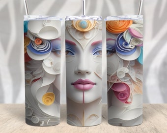 Paper Quill Face Eyes Open 20 oz Skinny Tumbler Sublimation Design Instant Download