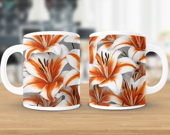 3D Asiatic Lily Flowers, 11oz and 15oz Mug Sublimation Wrap, Digital Download Mug PNG, 3D Mug Wrap Coffee Mug PNG