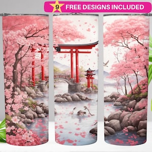 Japanese Cherry Blossom Wrap, 20 oz Skinny Tumbler Sublimation Design, Straight and Tapered Tumbler Wrap, Instant Digital Download PNG