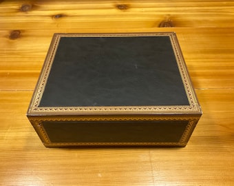 Vintage Style Decorative Box, Faux Leather Top, Keepsake Storage