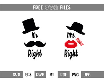 Mr Right Mrs Always Right Cut File - Retro Valentines SVG - Instant Digital Download - svg, dwg , png, pdf, jpeg, ai and eps files included!