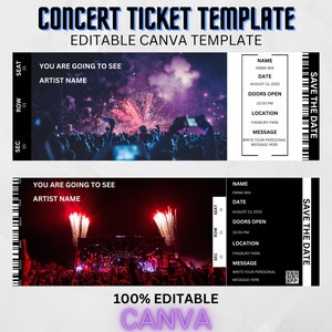 Bearbeitbares Konzertticket Canva Template, druckbares Event Ticket, Konzertticket Template, benutzerdefiniertes Konzertticket Geschenk, Ticket Template