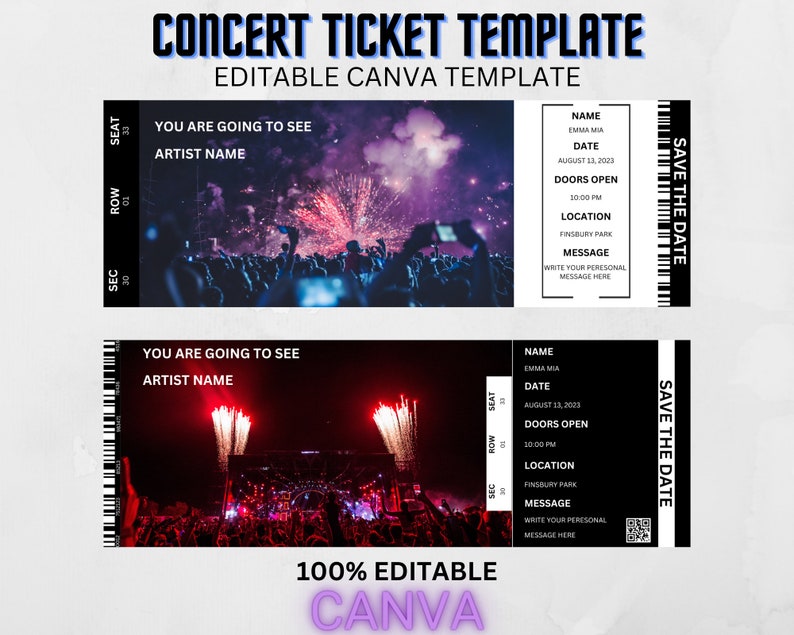 Editable Concert Ticket Canva Template Printable Event Etsy