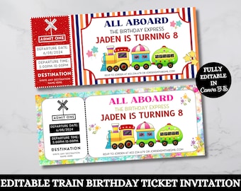 Train Birthday Ticket Invitation, Train Ticket Kids Invite, Digital Editable Printable, Instant Download, Birthday Ticket, Blue boy Birthday