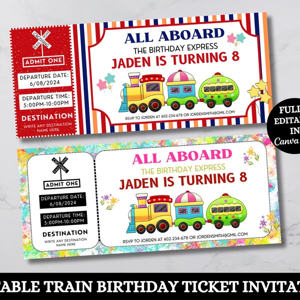 Train Birthday Ticket Invitation, Train Ticket Kids Invite, Digital Editable Printable, Instant Download, Birthday Ticket, Blue boy Birthday