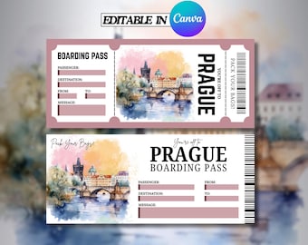 Digital PRAGUE Surprise Trip Gift Ticket, PRAGUE Printable Boarding Pass, You're Going to Europe! - Printable Boarding Pass, Vacation Ticket