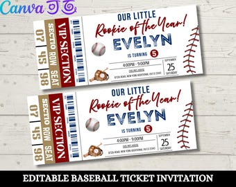 Baseball Ticket Einladung, Baseball Geburtstag, Rookie des Jahres, All Star, Baseball Party einladen, Baseball Spiel Ticket Geschenk Vorlage