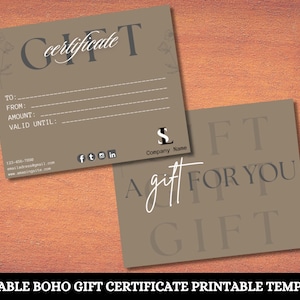 Bundle de modèles imprimables de chèques-cadeaux bohèmes | Carte-cadeau modifiable Certificat Spa Lash Salon Canva | Carte-cadeau modifiable