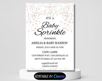 Editable Baby Sprinkle Shower Invitation Baby Shower Coed Shower Gender Neutral Confetti Sprinkles Digital Template Baby Sprinkle Invitation