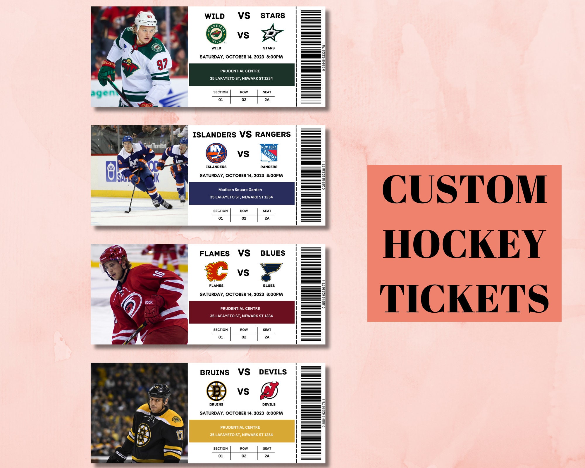 Customized New Jersey Devils Souvenir Ticket W/ QR Code From 