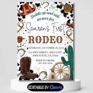 First Rodeo Invitation Template, Wild West Birthday Invite, Boy Cowboy Birthday Invitation, My 1st Rodeo Invitation, 5x7 Canva