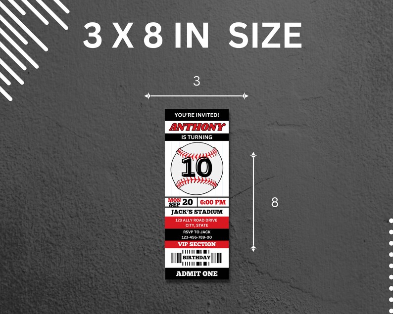 Baseball Invitation, Birthday, Sports Ticket Style Party, Editable ...