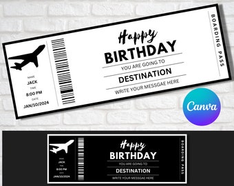 Birthday Boarding Pass Gift Ticket - Birthday Boarding Pass Plane Gift Flight Ticket - Printable Birthday Gift Template - Instant Download