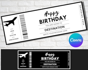 Birthday Boarding Pass Gift Ticket - Birthday Boarding Pass Plane Gift Flight Ticket - Printable Birthday Gift Template - Instant Download