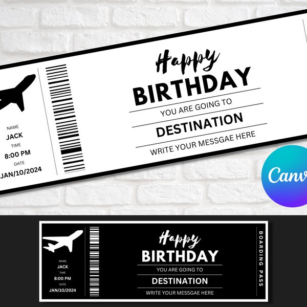 Birthday Boarding Pass Gift Ticket - Birthday Boarding Pass Plane Gift Flight Ticket - Printable Birthday Gift Template - Instant Download