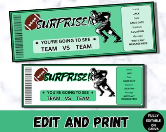 Football Game Ticket, Surprise Football Ticket, Printable Football Ticket, Editable Football ...