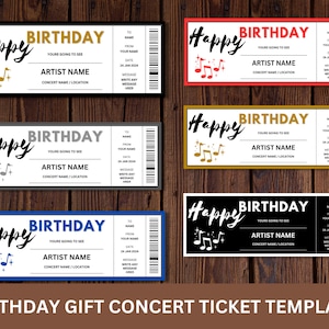 Geburtstagsgeschenk Konzert Ticket Vorlage - Druckbare Geschenk Gutschein Zertifikat Ticket Coupon - Überraschungs Konzert oder Show - EDITIERBARER TEXT DOWNLOAD