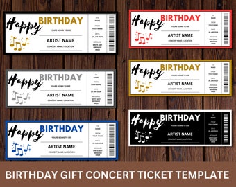 Birthday Gift Concert Ticket Template - Printable Gift Voucher Certificate Ticket Coupon - Surprise Concert or Show - EDITABLE TEXT DOWNLOAD