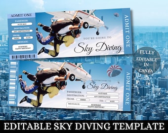 Billet de révélation surprise SKYDIVING modifiable, chèque-cadeau, modèle de billet d’événement modifiable, expérience SKYDIVE, téléchargeable, personnalisable