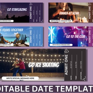 Entradas para FECHA SORPRESA, Entradas imprimibles perfectas para citas nocturnas y parejas, Entradas para parejas, Ideas para citas, Entradas para citas, Citas nocturnas, Parejas.