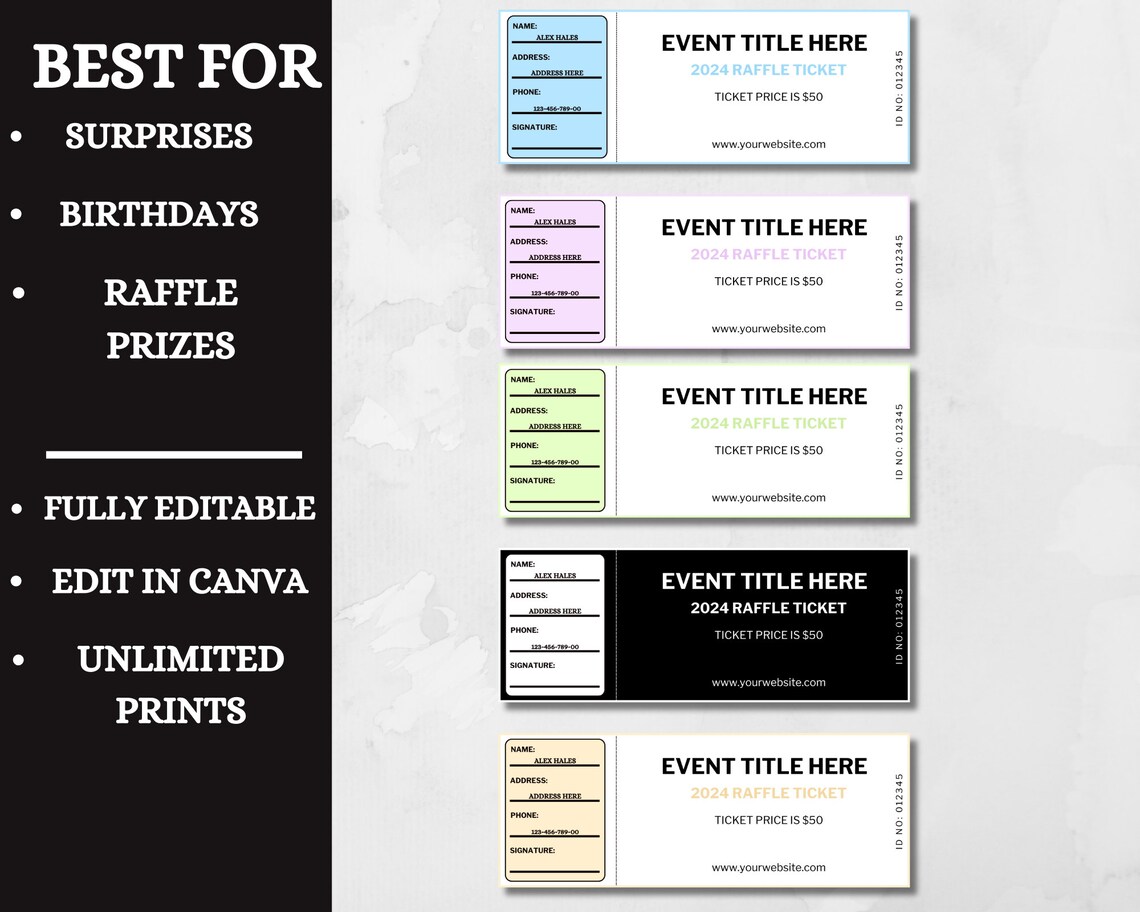 Design Raffle Tickets Horizontal Layout Editable Raffle Ticket, Event Raffle Ticket, Customizable Raffle Ticket ...