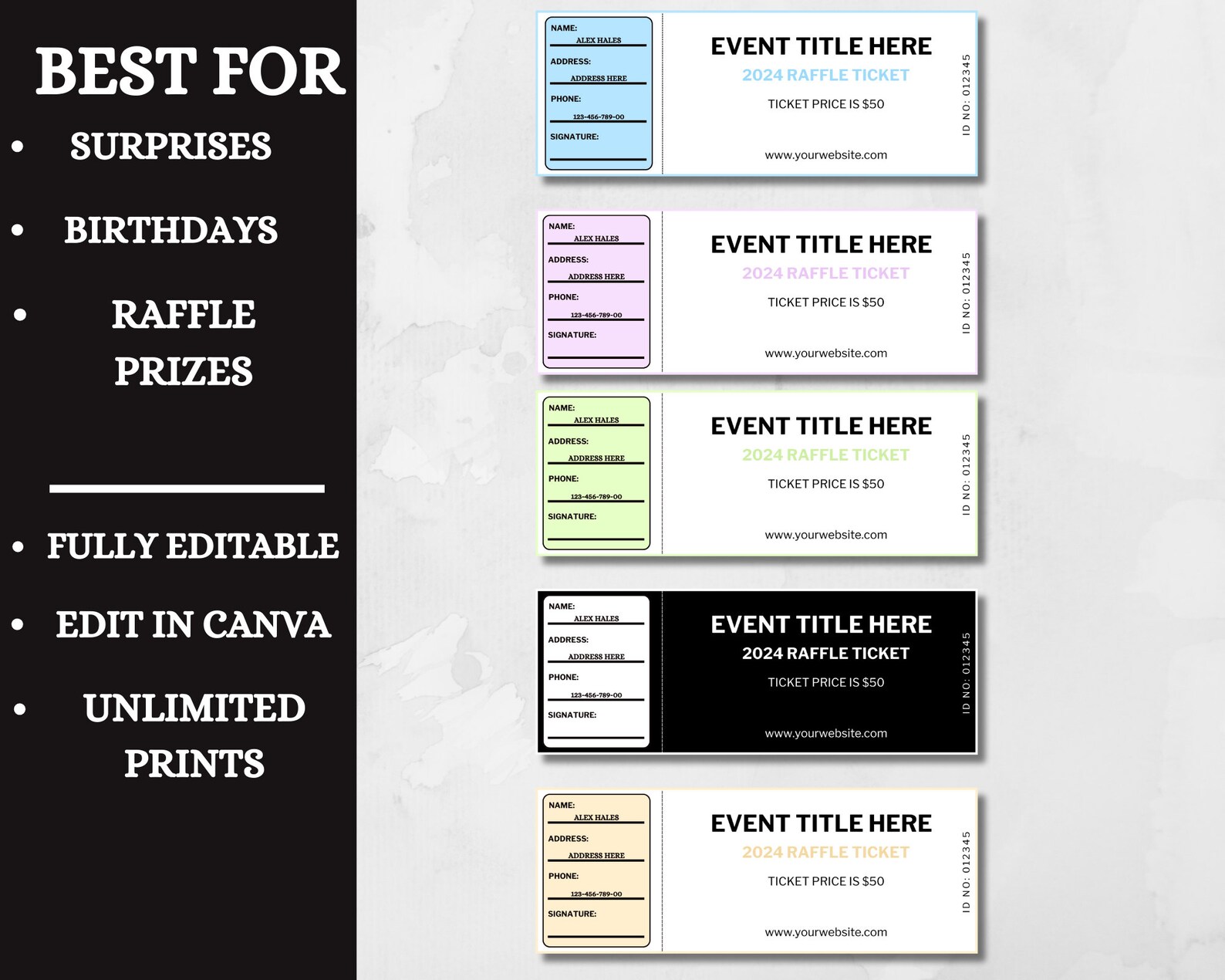 Suprise Raffles Editable Raffle Ticket, Event Raffle Ticket, Customizable Raffle Ticket ...