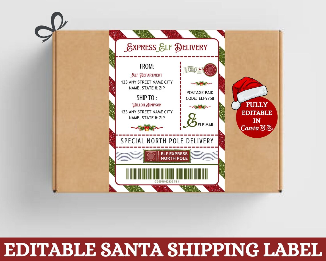 EDITABLE Custom Elf Shipping Postage Label Template | Personalized Elf ...
