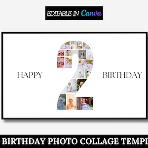 Birthday Number 2 Photo Collage, Birthday gift, Second Birthday Photo Milestone Sign, Editable 2nd Birthday Photo Poster Template, Canva