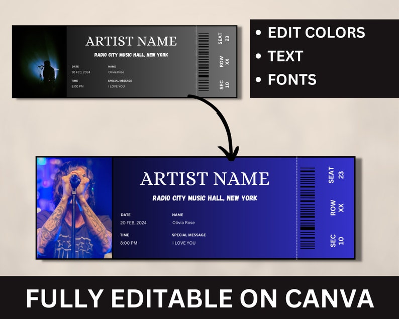 Editable Concert Ticket Template DIY Event Ticket Custom Etsy Editable Concert Ticket Template DIY Event Ticket Custom Etsy