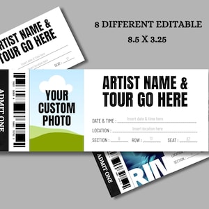Editable Concert Ticket Template, Printable Event Ticket, Custom Concert Ticket Invitation, Concert Ticket Digital Download Gift Idea